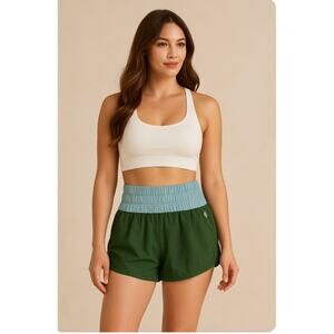 Free People Movement Green Blue Ruched Panty Athletic Running Shorts S Workout